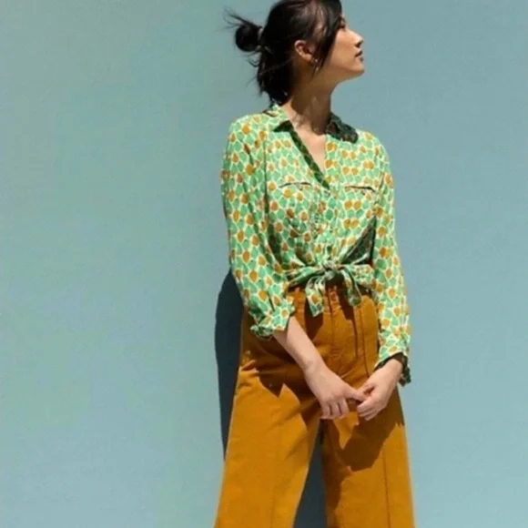 Anthropologie NWT Soft Pear Print Blouse, Size 12 - Picture 8 of 11